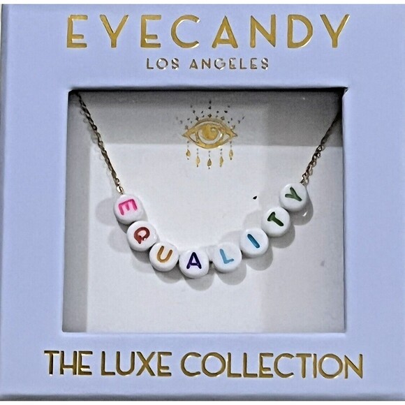 Eye Candy LA Luxe Necklace Rainbow Equality Spell Out Bead Gold Tone Chain NWT - Picture 2 of 2
